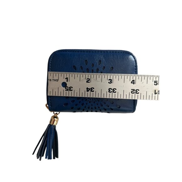 Aphison RFID-Blocking Card Holder Wallet Tassel Zipper Closure Navy Blue - Picture 5 of 8